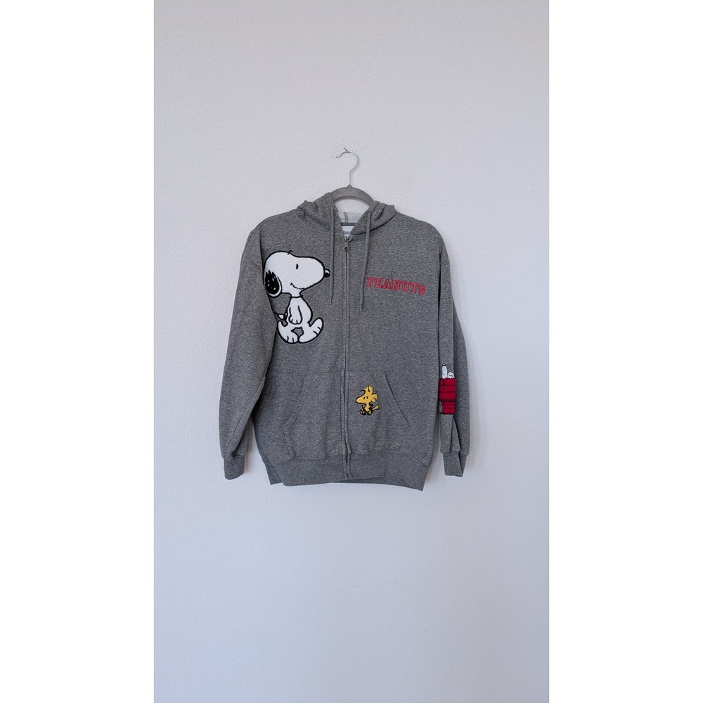 Peanuts Snoopy Woodstock Zip Hoodie Women L Gray Heather Charcoal PNSJF11-4L16